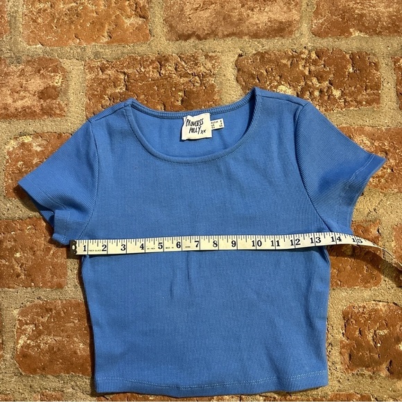 Princess Polly classic crop organic cotton & elastane Blue Ribbed Top tshirt - Picture 6 of 15